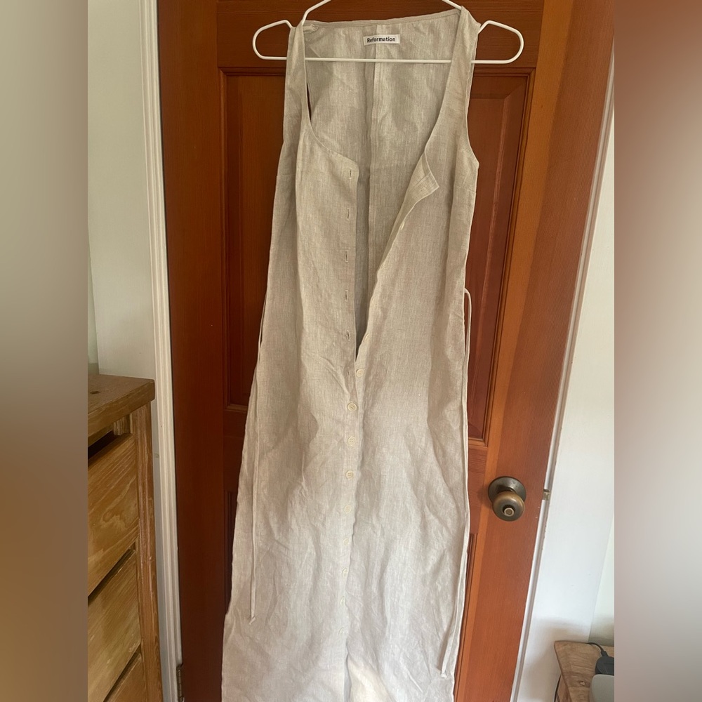 Reformation Grover Linen Maxi Dress in Oatmeal size XS - Picture 5 of 6